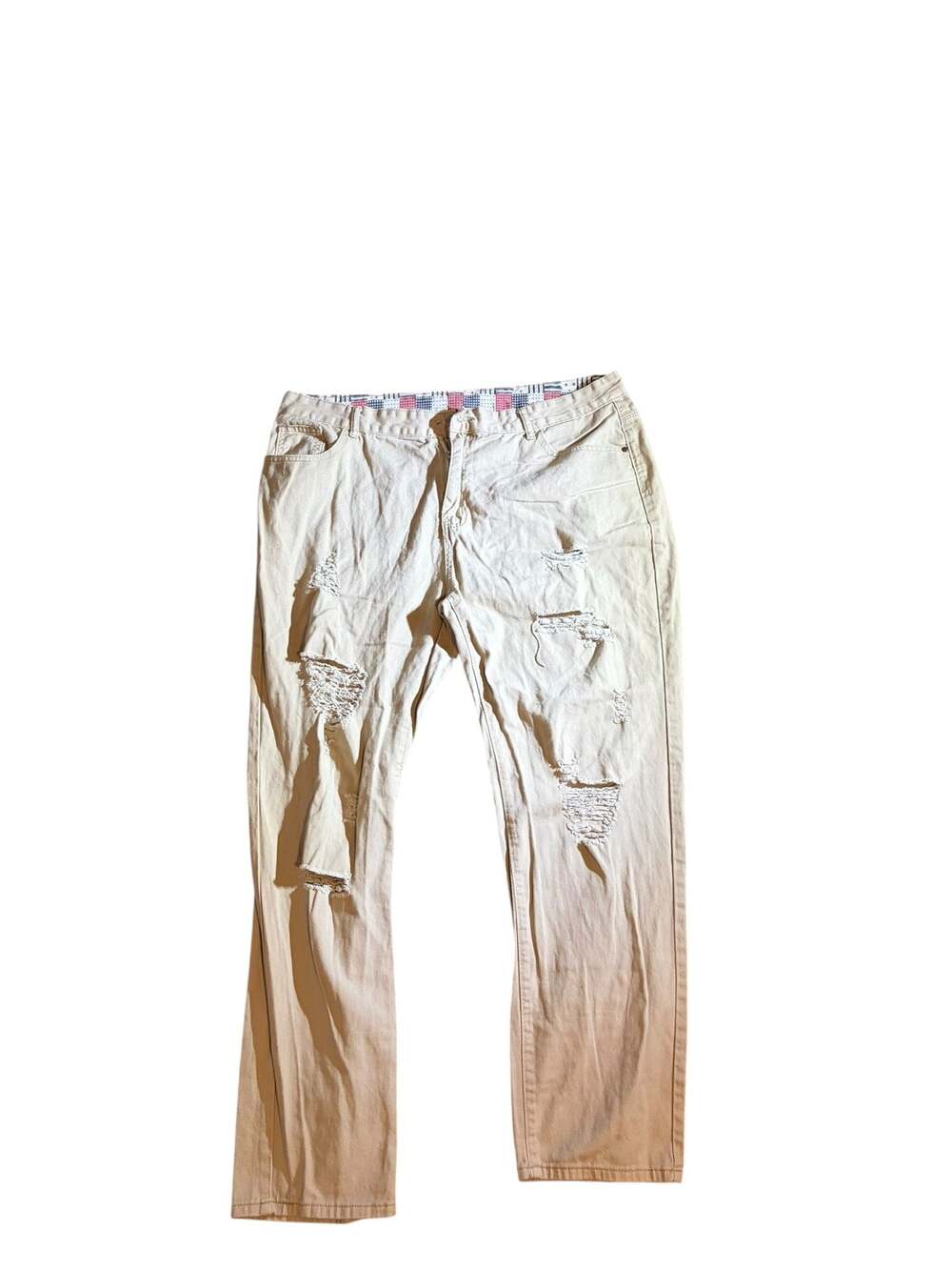 Unbranded Distressed Beige Denim Jeans with Patriotic Patterned waist